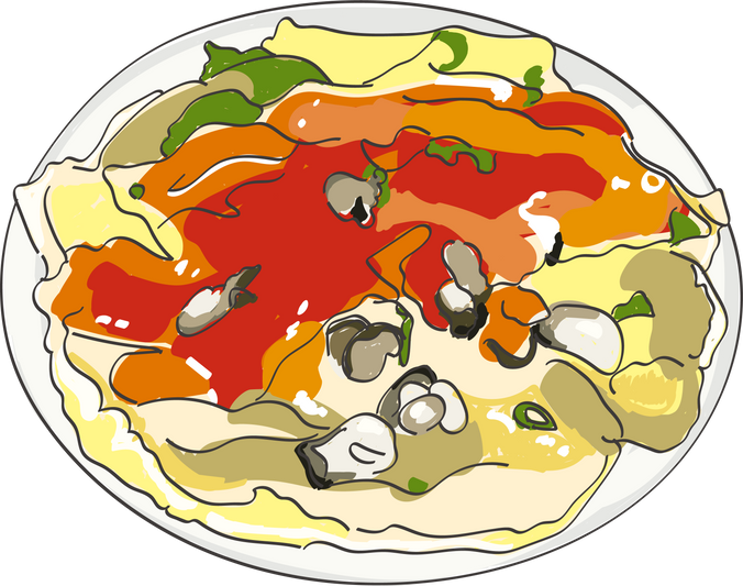 Oyster omelet is Taiwanese traditional food illustration.
